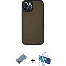 Pileli Store Pilelistore™ iPhone 12 Pro Max Kılıf Ahenk Çizgi Serisi - Siyah 3D Antistatik Seramik Nano Ekran Koruyucu + Metal Kamera Lens Koruma Cam - Kı