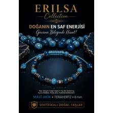 Erilsa Sertifikalı Erılsa Mavi Akik Terahertz Doğal Taş Bileklik 6 mm Ayarlanabilir Premium Tasarım