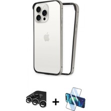 Pileli Store Pilelistore™ iPhone 15 Pro Kılıf Pusula Asil Koleksiyonu - Siyah 3D Antistatik Seramik Nano Ekran Koruyucu + Raze Metal Kamera Lens - Gs