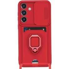 TeknoKapsül Galaxy S25 Kılıf Zuma Kartvizitli Yüzüklü - Kırmızı