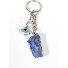 Moncuk Design Ham Lapis Lazuli Taşı ve Nazar Boncuğu Uçlu Özel Tasarım Anahtarlık