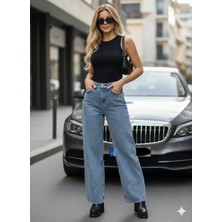 Blue Da Kadın Taşlı Kot Pantolon  Likralı Palazzzo