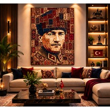 Othello Art Mustafa Kemal Atatürk Kanvas Tablo – Türk Halı Motifli Sanatsal Portre, Dekoratif Duvar Tablosu