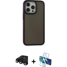 Pileli Store Pilelistore™ iPhone 15 Pro Max Kılıf Eksen Işık - Siyah 3D Antistatik Seramik Nano Ekran Koruyucu + Raze Metal Kamera Lens - Sh