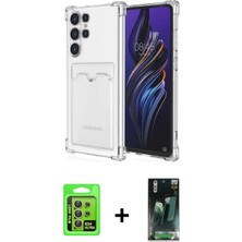 Marsilyan™- Galaxy S24 Ultra Kılıf Doruk Klasik Koleksiyonu - Şeffaf 360 Full Body Arka Koruyucu + Sarı Raze Metal Kamera Lens