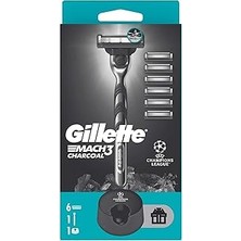 Uravas Store Gillette Mach3 Charcoal Tıraş Makinesi + 5 Adet Yedek Tıraş Bıçağı + Premium Stand Hediyeli Peket