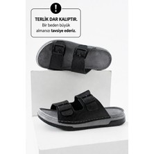 Adımist Erkek Deri(Suni) Ortopedik Çift Monta Taban Ayarlı Dikişli Şık Ev Dışarı Terliği (DAR KALIPTIR)
