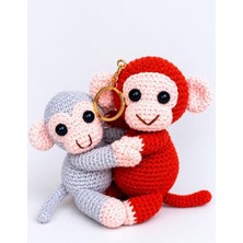 Maymun Punch ve Oyuncağı Amigurumi Organik Anahtarlık Oyuncak