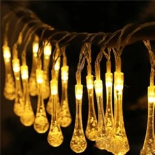 Uravas Store Mey Ithalat® 10 LED 2 Metre Sarı Kristal Su Damlası Güneş Enerjili LED Işık