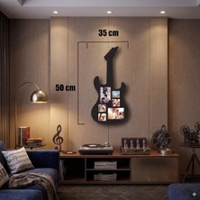 Uravas Store Mey Ithalat® Modern Rock Serisi: Siyah Lazer Kesim Gitar Figürlü Çoklu Anı Çerçevesi 35X50CM