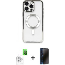 Marsilyan™- iPhone 16 Pro Kılıf Nova Işık Özel Seri - Siyah 3D Antistatik Hayalet Cam Ekran Koruyucu + Beyaz Raze Metal Kamera Lens