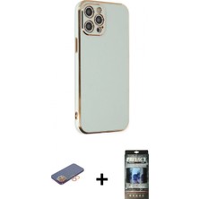 Marsilyan™- iPhone 12 Pro Kılıf Yankı Serisi - Siyah 34D Hayalet Izgaralı Cam + Renkli Kamera Lens Koruma Cam - Tu