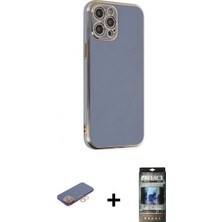 Marsilyan™- iPhone 12 Pro Kılıf Yankı Serisi - Siyah 34D Hayalet Izgaralı Cam + Renkli Kamera Lens Koruma Cam - Tu