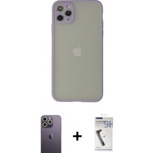 Marsilyan™- iPhone 12 Pro Max Kılıf Ahenk Çizgi Serisi - Şeffaf Uv Polymer Nano Ekran Koruyucu + Beyaz Neon Fosforlu Kamera Lens