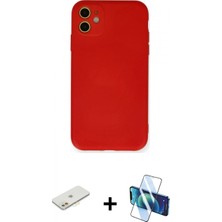 Pileli Store Pilelistore™ iPhone 11 Kılıf Ahenk Serisi - Siyah 3D Antistatik Cam Ekran Koruyucu + Renkli Kamera Lens Koruma Cam - Tu