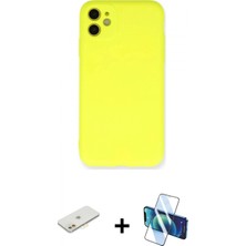 Pileli Store Pilelistore™ iPhone 11 Kılıf Ahenk Serisi - Siyah 3D Antistatik Cam Ekran Koruyucu + Renkli Kamera Lens Koruma Cam - Tu