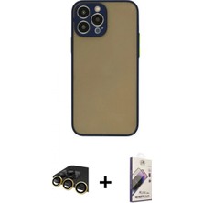 Marsilyan™- iPhone 13 Pro Max Kılıf Ahenk Çizgi Serisi - Siyah Bilvis 3D Mat Cam Ekran Koruyucu + Raze Metal Kamera Lens - Gd