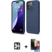 Marsilyan™- iPhone 16 Pro Max Kılıf Ahenk Serisi - Siyah 3D Antistatik Mat Seramik Nano Ekran Koruyucu + Pvd Metal Kamera Lens - Gs