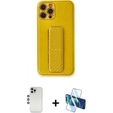 Pileli Store Pilelistore™ iPhone 12 Pro Kılıf Yörünge Yansıma - Siyah 3D Antistatik Cam Ekran Koruyucu + Shine Kamera Lens - Gs