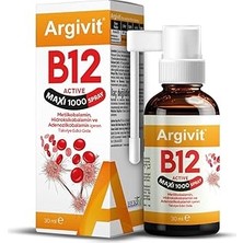 Uravas Store Argivit B12 Active Maxi 1000 Sprey 30 ml Metilkobalamin, Hidroksikobalamin ve Adenozilkobalamin