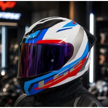 Ls2 Rapıd 2 Race Hyper Beyaz Mavi Kırmızı Kapalı Motosiklet Kaskı Gökkuşağı Camlı +Şefaf Cam
