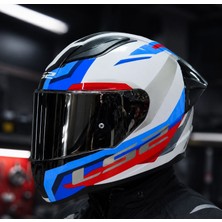 Ls2 Rapıd 2 Race Hyper Beyaz Mavi Kırmızı Kapalı Motosiklet Kaskı Gri Camlı +Şefaf Cam