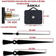 Cnr Shop Saat Mekanizması, 14 mm Şaft Boyu, Akar Sessiz Duvar Saati Mekanizması, 3D Saatlere Uyumlu Akrep-Yelkovan-Saniye-(Askılı)