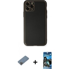 Pileli Store Pilelistore™ iPhone 11 Pro Max Kılıf Yadigar Klasik - Siyah 34D Izgaralı Cam + Shine Kamera Lens Koruma Cam - Gı