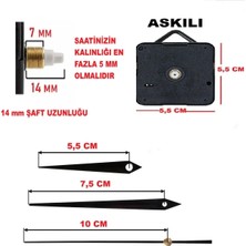 Cnr Shop Saat Mekanizması 14 mm Şaft Boyu Akar Sessiz Çalışır, Saat Makinesi, Akrep-Yelkovan-Saniye-(Askılı)