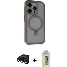 Pileli Store Pilelistore™ iPhone 15 Pro Max Kılıf Ahenk Yansıma Özel Seri - Siyah Polymer Nano Ekran Koruyucu + Raze Metal Kamera Lens - Sh