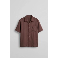 Abluka Online Erkek Relaxed Fit Kısa Kollu Cepli Tencel Gömlek Bordo