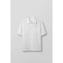 Abluka Online Erkek Relaxed Fit Kısa Kollu Cepli Tencel Gömlek Beyaz