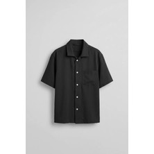 Abluka Online Erkek Relaxed Fit Kısa Kollu Cepli Tencel Gömlek Siyah