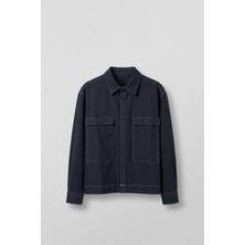 Abluka Online Erkek Boxy Fit Kontrast Dikişli Pamuklu Overshirt Gömlek Lacivert
