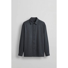 Abluka Online Erkek Oversize Tencel Karışımlı Uzun Kollu Gömlek Antrasit