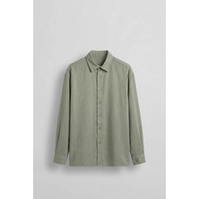 Abluka Online Erkek Oversize Tencel Karışımlı Uzun Kollu Gömlek Haki Yeşil