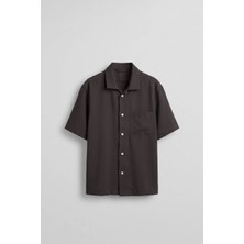 Abluka Online Erkek Relaxed Fit Kısa Kollu Cepli Tencel Gömlek Koyu Kahve