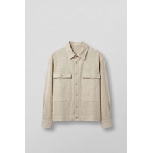 Abluka Online Erkek Boxy Fit Kontrast Dikişli Pamuklu Overshirt Gömlek Ekru