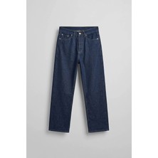 Abluka Online Erkek Baggy Kontrast Dikişli Jean Pantolon Lacivert