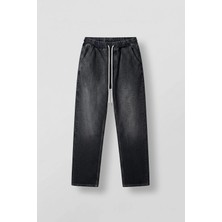 Abluka Online Erkek Relaxed Fit Beli Lastikli Jean Pantolon Siyah