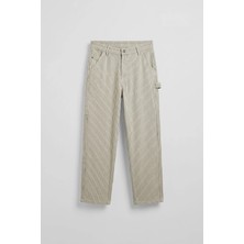 Abluka Online Erkek Baggy Fit Çizgili Jean Pantolon Bej