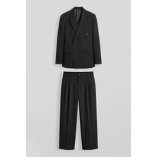 Abluka Online Erkek Oversize Kruvaze Modern Takım Elbise Siyah