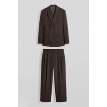 Abluka Online Erkek Oversize Kruvaze Modern Takım Elbise Kahverengi