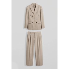 Abluka Online Erkek Oversize Kruvaze Modern Takım Elbise Bej