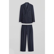 Abluka Online Erkek Oversize Kruvaze Modern Takım Elbise Lacivert