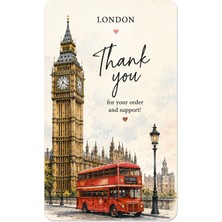 London Temalı Thank You Kartı 8x5 cm | Sipariş Teşekkür Kartı | Paket Içi Not Kartı