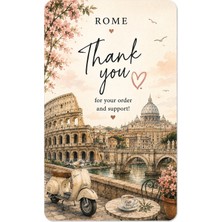 Rome Temalı Thank You Kartı 8x5 cm | Sipariş Teşekkür Kartı | Paket Içi Not Kartı