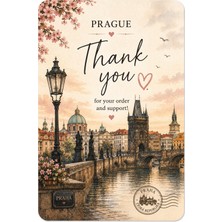 Prague Temalı Thank You Kartı 8x5 cm | Sipariş Teşekkür Kartı | Paket Içi Not Kartı