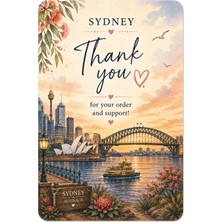 Sydney Temalı Thank You Kartı 8x5 cm | Sipariş Teşekkür Kartı | Paket Içi Not Kartı