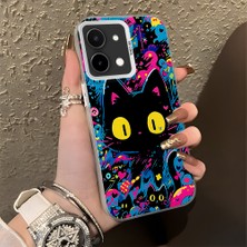 HONTINGA Vivo Y28 ile Uyumlu Kılıf Silikon Kenar Sert Arka Kamera Koruyucu Basitlik Anti Düşme Kamera Korumalı Kedi Desen Couple Telefon Kılıfı Kadın ve Erkek Için Uygundur K1-1328
